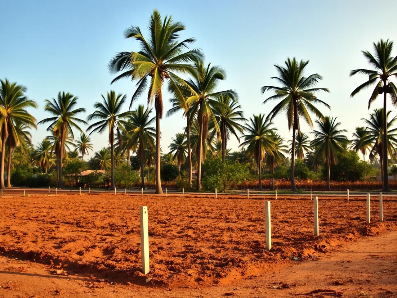 Cleared plot with marker posts in Pirang